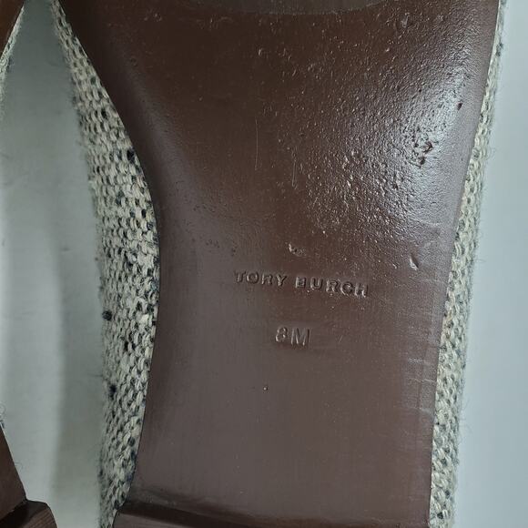 Tory Burch Georgia Ballet Flats Square Toe Rustic Linen Wool Gold 87306 Size 8 M - Picture 11 of 12